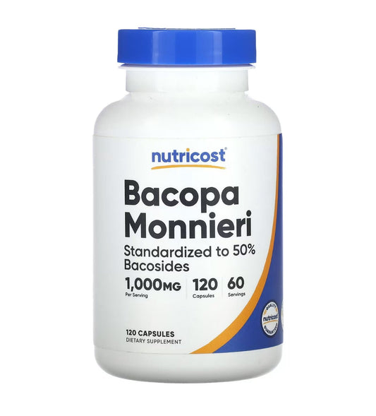 Nutricost Bacopa Monnieri 1,000 mg | 500mg per Capsule | Supports Memory and Mental Focus | 120 Capsules Exp 05/2027 - Ome's Beauty Mart