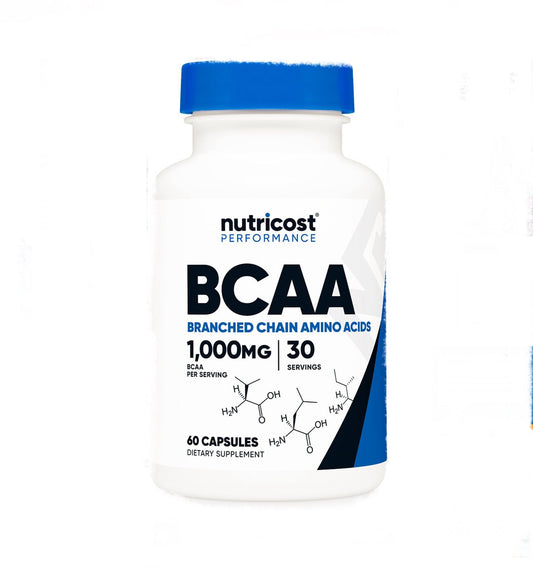 Nutricost BCAA 1000mg 2:1:1 Branched Chain Amino Acids (500mg of L - Leucine, 250mg of L - Isoleucine and L - Valine) | 60 Capsules Exp 08/2027 - Ome's Beauty Mart