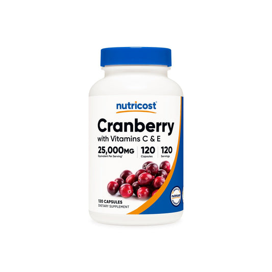 Nutricost Cranberry Extract 25,000mg with Vitamin C 45mg & Vitamin E 5mg | Urinary Tract Health | 120 Capsules Exp 07/2027 - Ome's Beauty Mart