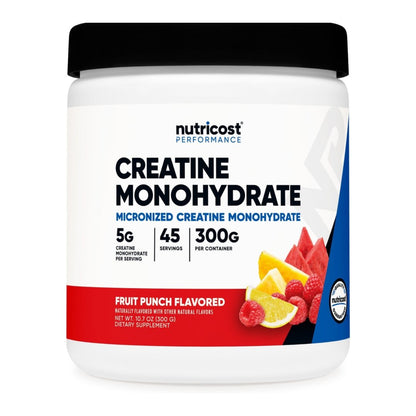 Nutricost Creatine Monohydrate Micronized Powder 5g | 5000mg Per Serving, 45 Servings | For Endurance, Muscle Mass Building & Energy Production | 45 Servings | Fruit Punch Flavored 10.7oz/300g Exp 07/2027 - Ome's Beauty Mart