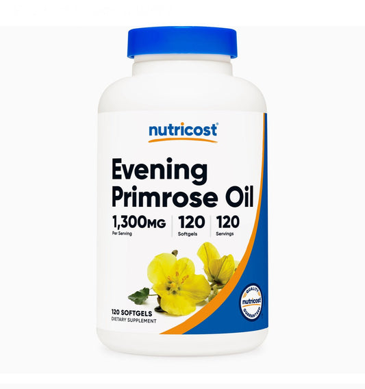 Nutricost Evening Primrose Oil 1,300mg | 120 Servings | Cold Pressed | 120 Softgels Exp 07/2027 - Ome's Beauty Mart