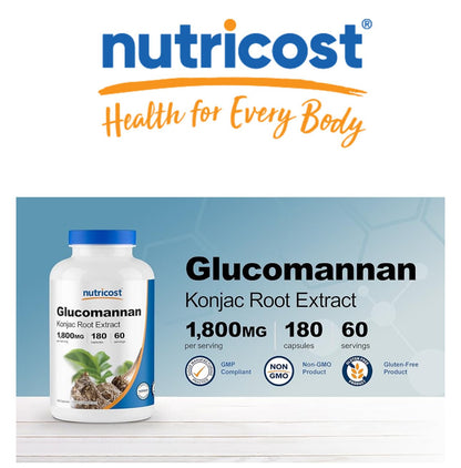 Nutricost Glucomannan 1,800mg Per Serving | Konjac Root Extract | Natural Fiber Source | 180 Capsules Exp 02/2027 - Ome's Beauty Mart