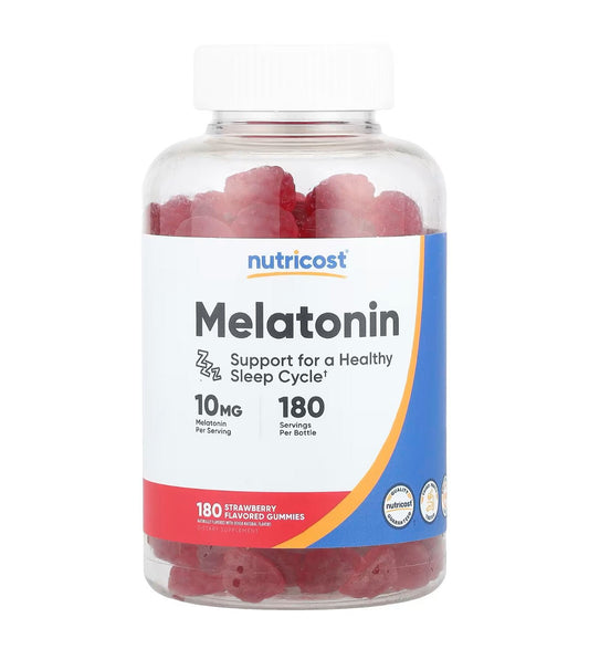 Nutricost Melatonin 10mg | 100% Drug - free Sleep Aid | 10mg per Gummy | 180 Gummies Exp 07/2027 - Ome's Beauty Mart