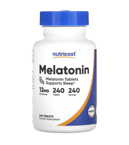 Nutricost Melatonin 12mg | 100% Drug - free Sleep Aid | 240 Tablets Exp 07/2027 - Ome's Beauty Mart