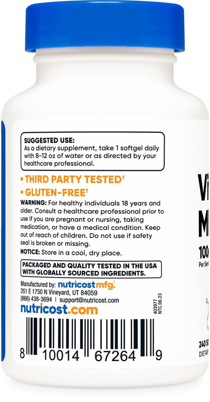 Nutricost Vitamin K2 MK-7 100 mcg | 240 Servings | 240 Softgels Exp 02/2027 - Ome's Beauty Mart