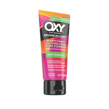 OXY Acne Treatment Soothing Cream Acne Cleanser with Prebiotics | 10% Benzoyl Peroxide | Maximum Strength Benzoyl Peroxide Face Wash | 5fl.oz/148m Exp 10/2025 - Ome's Beauty Mart