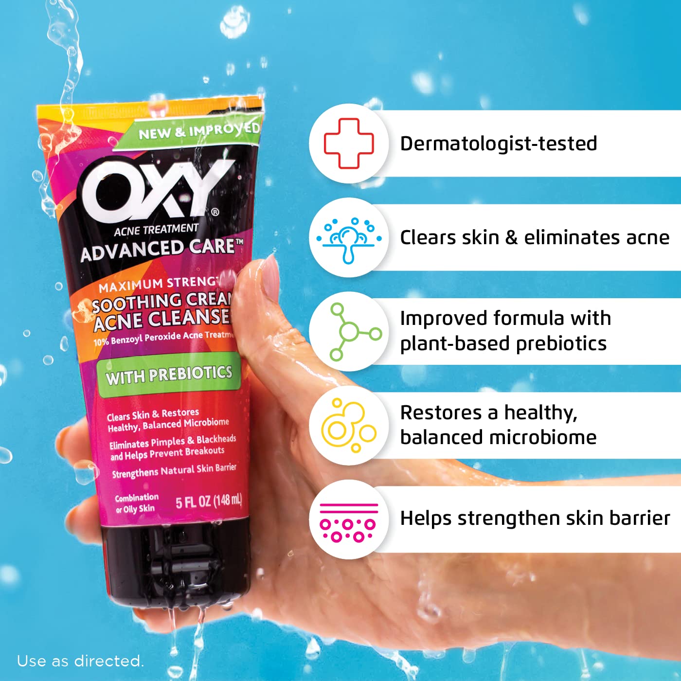 OXY Acne Treatment Soothing Cream Acne Cleanser with Prebiotics | 10% Benzoyl Peroxide | Maximum Strength Benzoyl Peroxide Face Wash | 5fl.oz/148m Exp 10/2025 - Ome's Beauty Mart