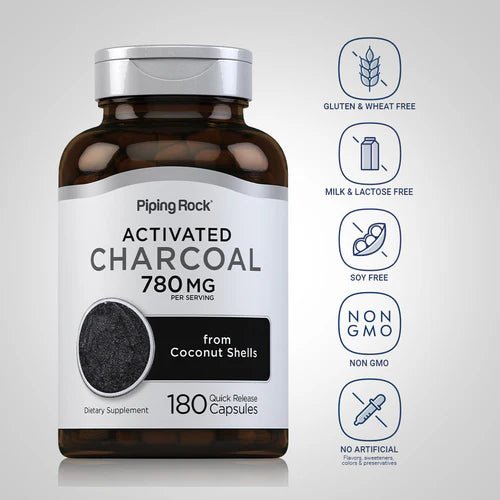 PipingRock Activated Charcoal 780 mg | Cleanse & Detox | Purifying Detox Pills | 180 capsules Exp 05/2026 - Ome's Beauty Mart