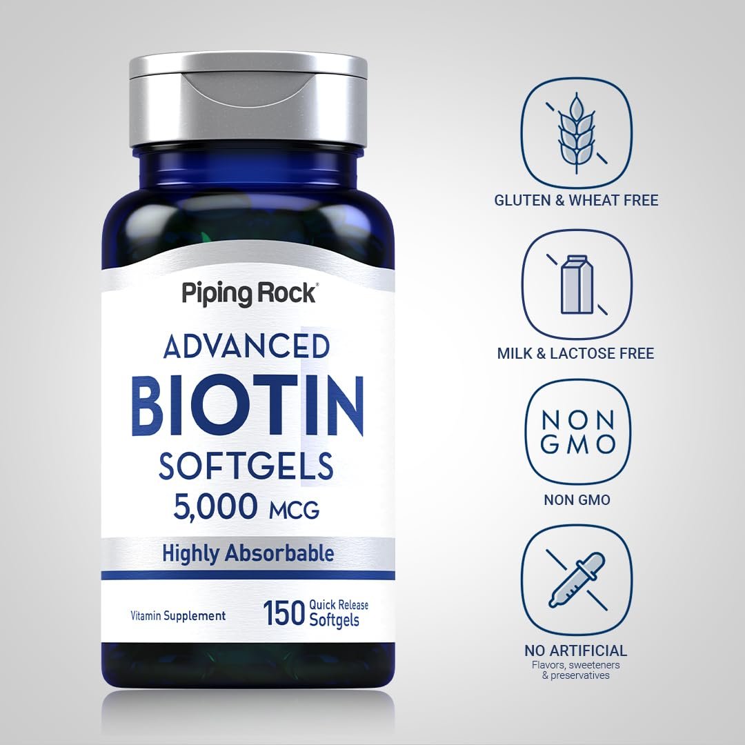 PipingRock Biotin 5000mcg | Highly Absorbable | 150 Quick Release Softgels Exp 04/2027 - Ome's Beauty Mart