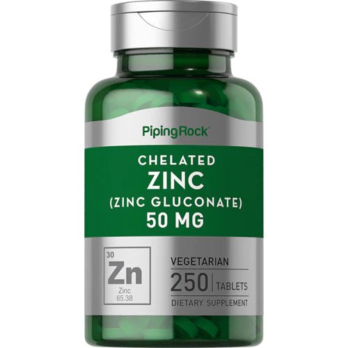 PipingRock Chelated Zinc Gluconate 50mg 250 Tablets Exp 11/2025 - Ome's Beauty Mart