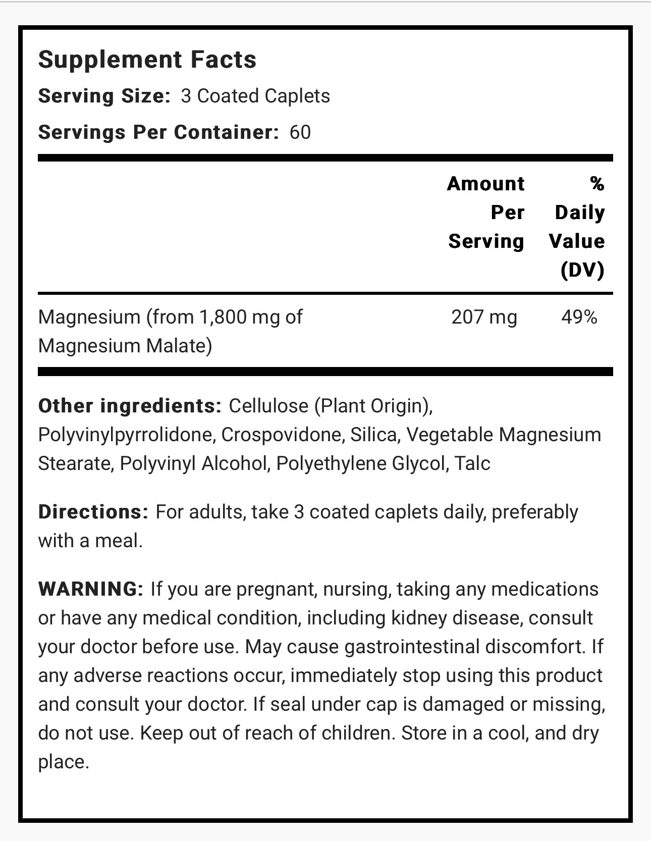 PipingRock Magnesium Malate | 1800 mg | 180 Caplets Exp 10/2026 - Ome's Beauty Mart