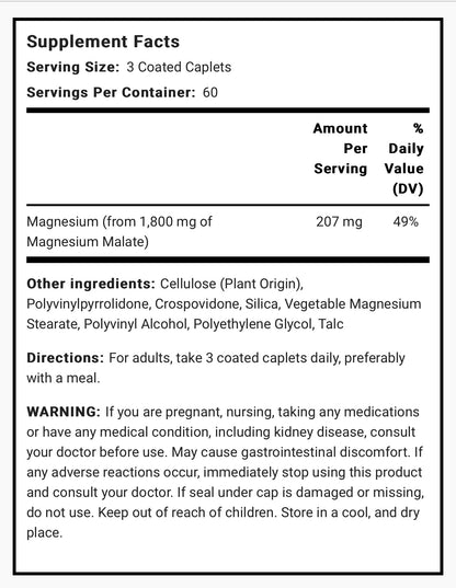 PipingRock Magnesium Malate | 1800 mg | 180 Caplets Exp 10/2026 - Ome's Beauty Mart