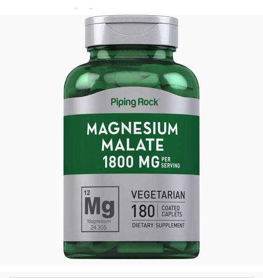 PipingRock Magnesium Malate | 1800 mg | 180 Caplets Exp 10/2026 - Ome's Beauty Mart