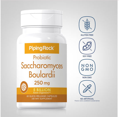 PipingRock Saccharomyces Boulardii 5 Billion CFU 250mg | 60 Quick Release Capsules Exp 03/2025 - Ome's Beauty Mart