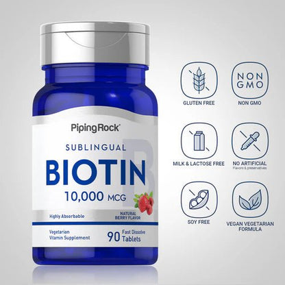 PipingRock Sublingual Biotin 10,000 mcg | 90 Fast Dissolve Tablets Exp 11/2026 - Ome's Beauty Mart