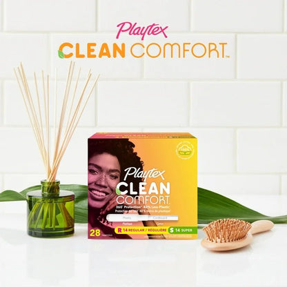 Playtex Clean Comfort Organic Cotton Core Tampons Multipack (14 Regular / 14 Super Absorbency) | Fragrance - Free | 28 Tampons - Ome's Beauty Mart