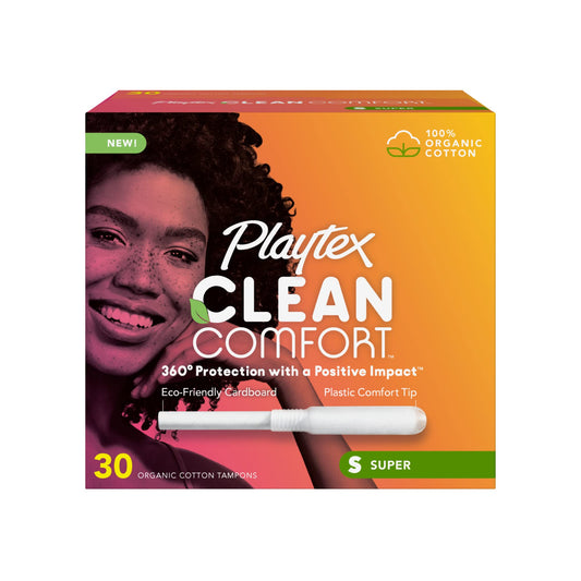 Playtex Clean Comfort Organic Cotton Core Tampons - Super Absorbency | Fragrance - Free | 30 Super Tampons - Ome's Beauty Mart