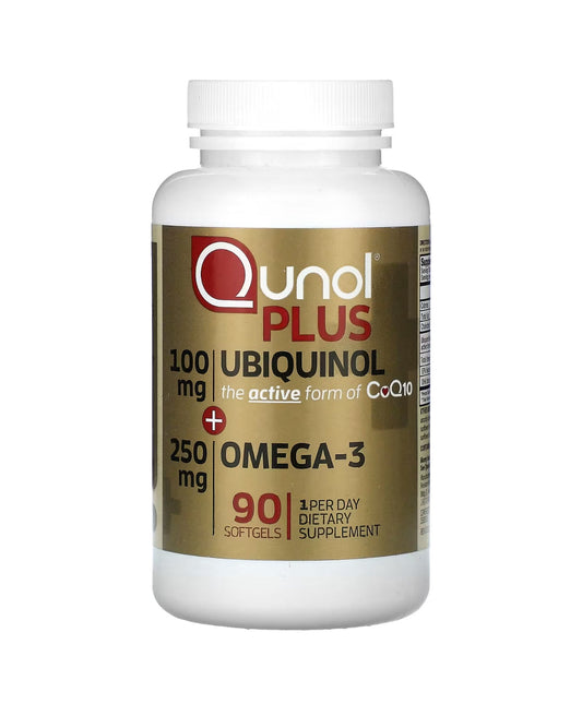 Qunol Plus Ubiquinol 100mg with Omega - 3 250mg | Antioxidant Support for Heart Health and Energy Production | Active Form of CoQ10, 90 Softgels Exp 12/2026 - Ome's Beauty Mart