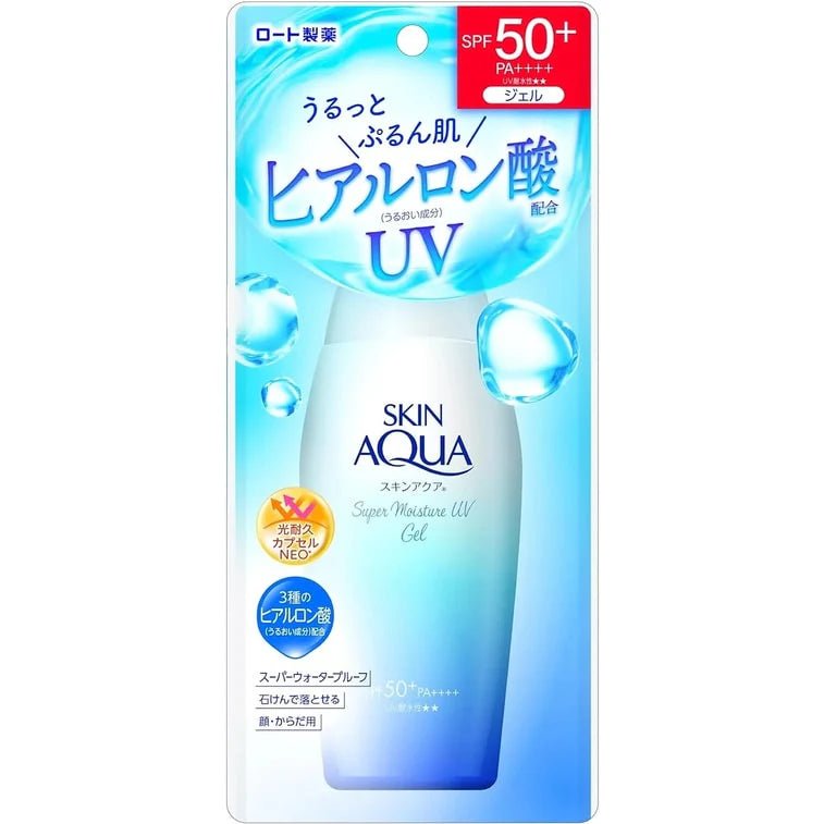 Rohto Skin Aqua UV Super Moisture Gel SPF 50+ PA++++ Sunscreen 110g (With Pump) New Version - Ome's Beauty Mart