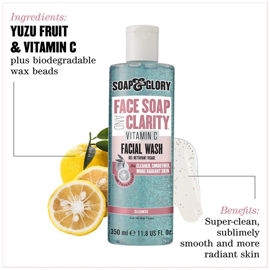 Soap & Glory Face Soap and Clarity Vitamin C Face Wash - 3 - in - 1 Exfoliating & Hydrating Facial Cleanser - 350ml/11.8oz - Ome's Beauty Mart