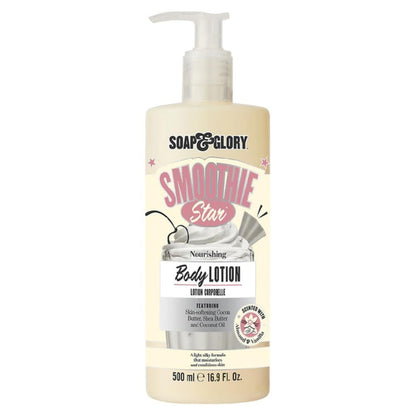 Soap & Glory Smoothie Star Moisturizing Body Lotion | Non - Greasy Body Moisturizer with Skin - Softening Cocoa Butter & Coconut Oil | Almond & Vanilla Scented Lotion 16.9oz/500ml - Ome's Beauty Mart