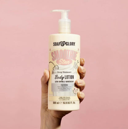 Soap & Glory Smoothie Star Moisturizing Body Lotion | Non - Greasy Body Moisturizer with Skin - Softening Cocoa Butter & Coconut Oil | Almond & Vanilla Scented Lotion 16.9oz/500ml - Ome's Beauty Mart