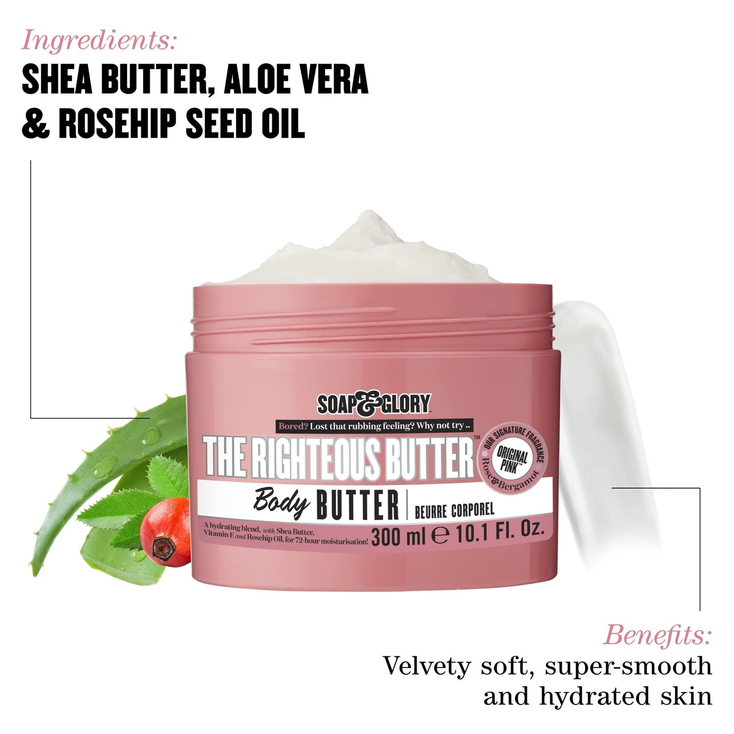 Soap & Glory The Righteous Butter Moisturising Body Butter | Original Pink | 10.1oz/300ml - Ome's Beauty Mart