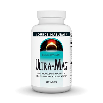 Source Naturals Ultra - Mag High - Efficiency Magnesium Complex | Contains Vitamin B6, Magnesium Citrate, Magnesium Succinate, Magnesium Glycinate, Magnesium Malate, Magnesium Taurate |Maintains Muscle & Nerve Function | 120 Tablets Exp 03/2028 - Ome's Beauty Mart