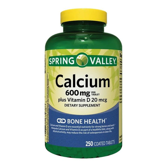 Spring Valley Calcium 600mg Plus Vitamin D3 800iu (20mcg), 250 Coated Tablets Exp 10/2025 - Ome's Beauty Mart