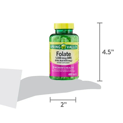 Spring Valley Folate 1,333mcg DFE (800mcg Folic Acid) | Women’s Health | 400 Tablets Exp 12/2026 - Ome's Beauty Mart