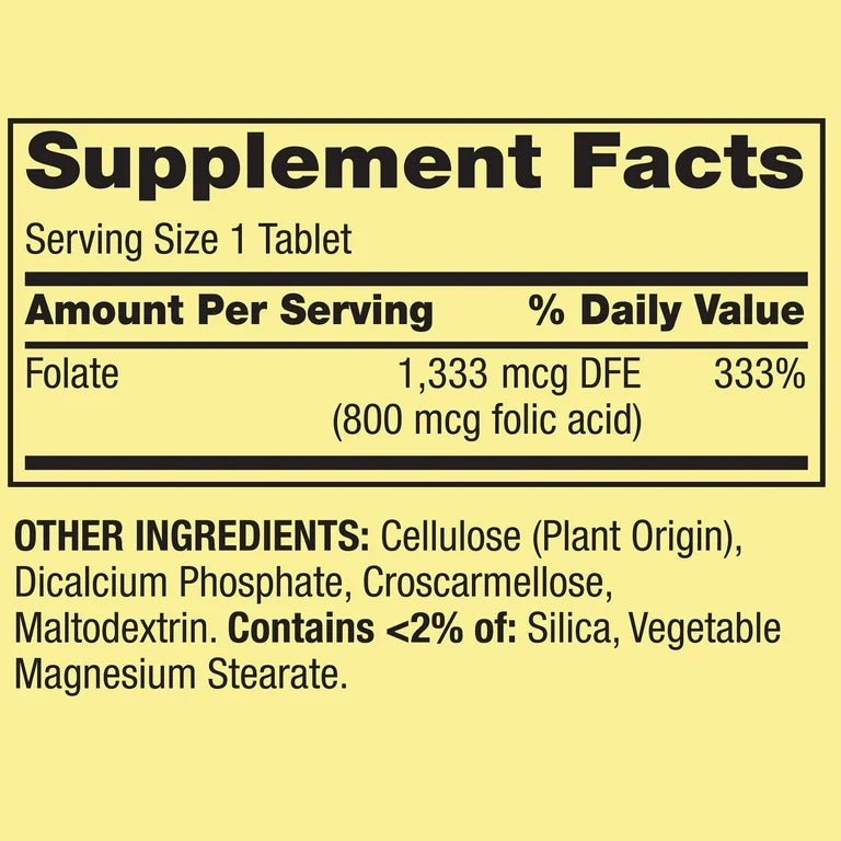 Spring Valley Folate 1,333mcg DFE (800mcg Folic Acid) | Women’s Health | 400 Tablets Exp 12/2026 - Ome's Beauty Mart