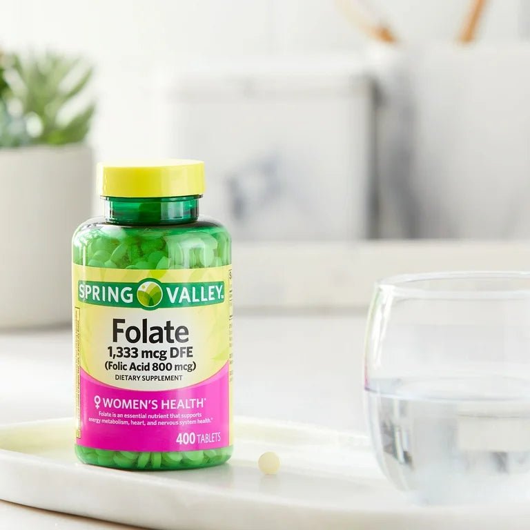 Spring Valley Folate 1,333mcg DFE (800mcg Folic Acid) | Women’s Health | 400 Tablets Exp 12/2026 - Ome's Beauty Mart