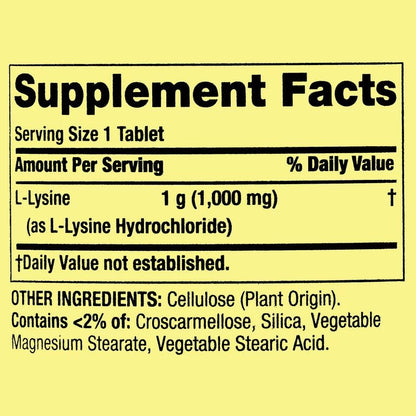 Spring Valley L-Lysine | Amino Acid Supplement | 1000 mg 100 Tablets - Ome's Beauty Mart