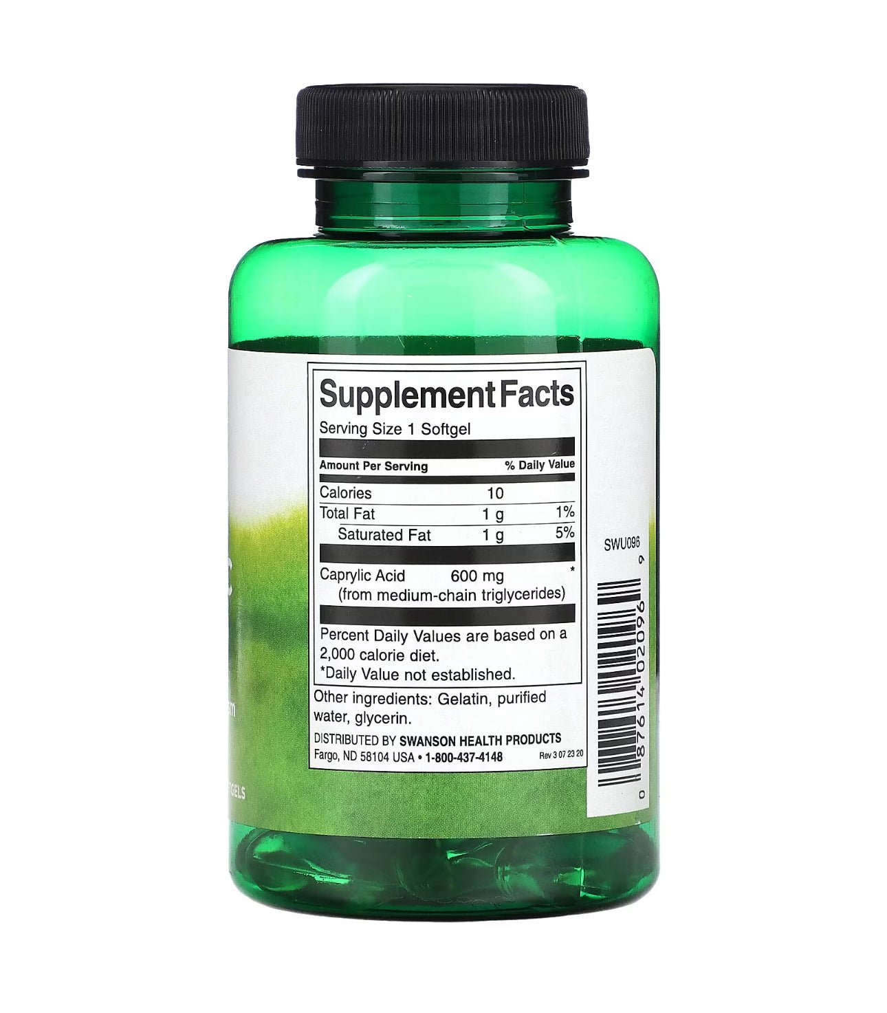 Swanson Caprylic Acid 600mg | Energy and Metabolism | Promotes Gut Health | 60 Softgels Exp 10/2026 - Ome's Beauty Mart