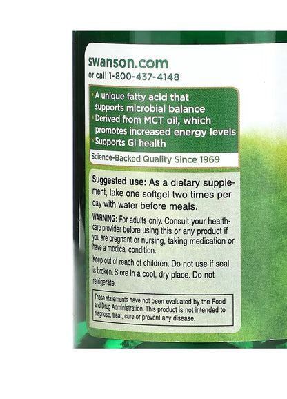 Swanson Caprylic Acid 600mg | Energy and Metabolism | Promotes Gut Health | 60 Softgels Exp 10/2026 - Ome's Beauty Mart