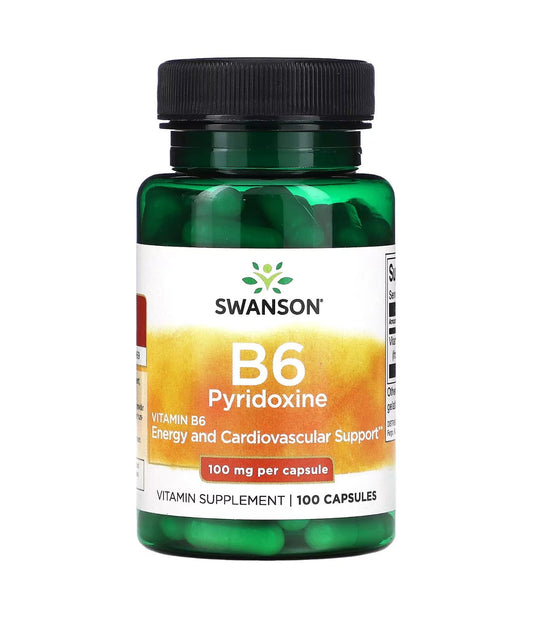 Swanson Vitamin B6 Pyridoxine 100mg - 100 Capsules Exp 03/2026 - Ome's Beauty Mart