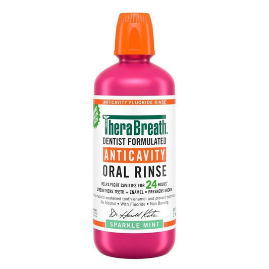 TheraBreath Anticavity Oral Rinse Fluoride | Strengthens the Teeth + Enamel, Fights Cavities for 12 Hours | Mouth Wash | Dentist Formulated | 16 fl oz Exp 06/2025 - Ome's Beauty Mart