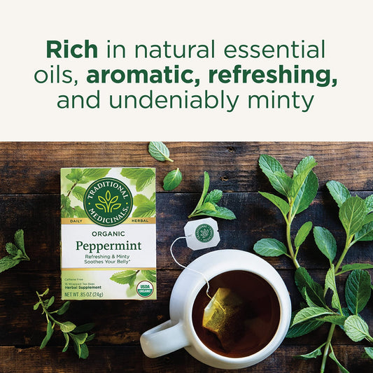 Traditional Medicinals Organic Peppermint Tea | Soothes Your Belly | Refreshing & Minty | 16 Tea Bags Exp 06/2027 - Ome's Beauty Mart