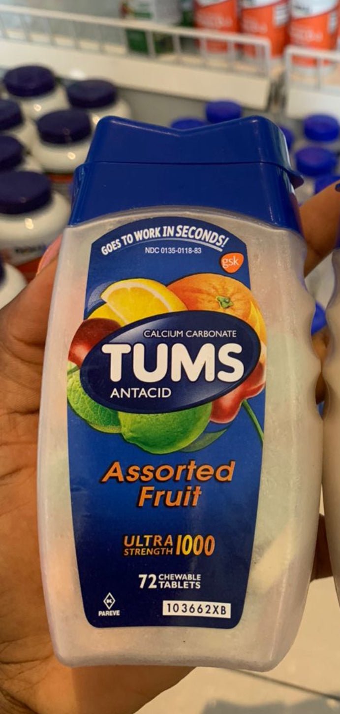 TUMS Ultra Strength Heartburn Relief Chewable Antacid Tablets | 1000mg Calcium Carbonate | Assorted Fruit Flavor | 72 Chewable Tablets Exp 11/2027 - Ome's Beauty Mart
