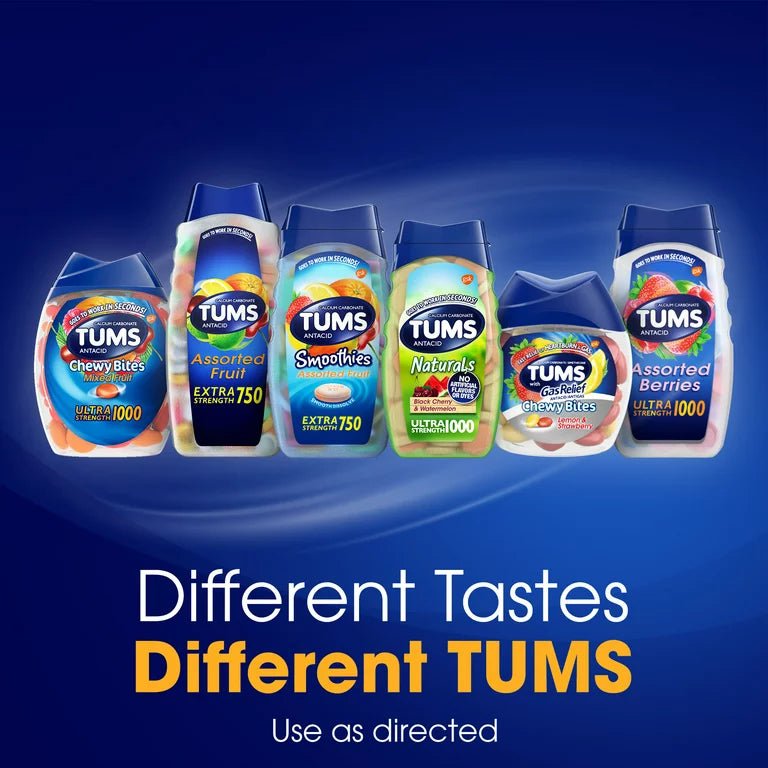 TUMS Ultra Strength Heartburn Relief Chewable Antacid Tablets | 1000mg Calcium Carbonate | Assorted Fruit Flavor | 72 Chewable Tablets Exp 11/2027 - Ome's Beauty Mart