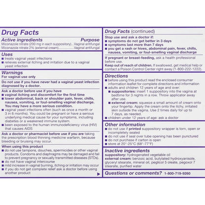 Vagistat by Vagisil 3 - Day Vaginal Antifungal Yeast Infection Treatment Cream, Miconazole Nitrate Combination Pack | 3 Suppositories with 3 Applicators plus External Vulva Cream Exp 07/2025 - Ome's Beauty Mart