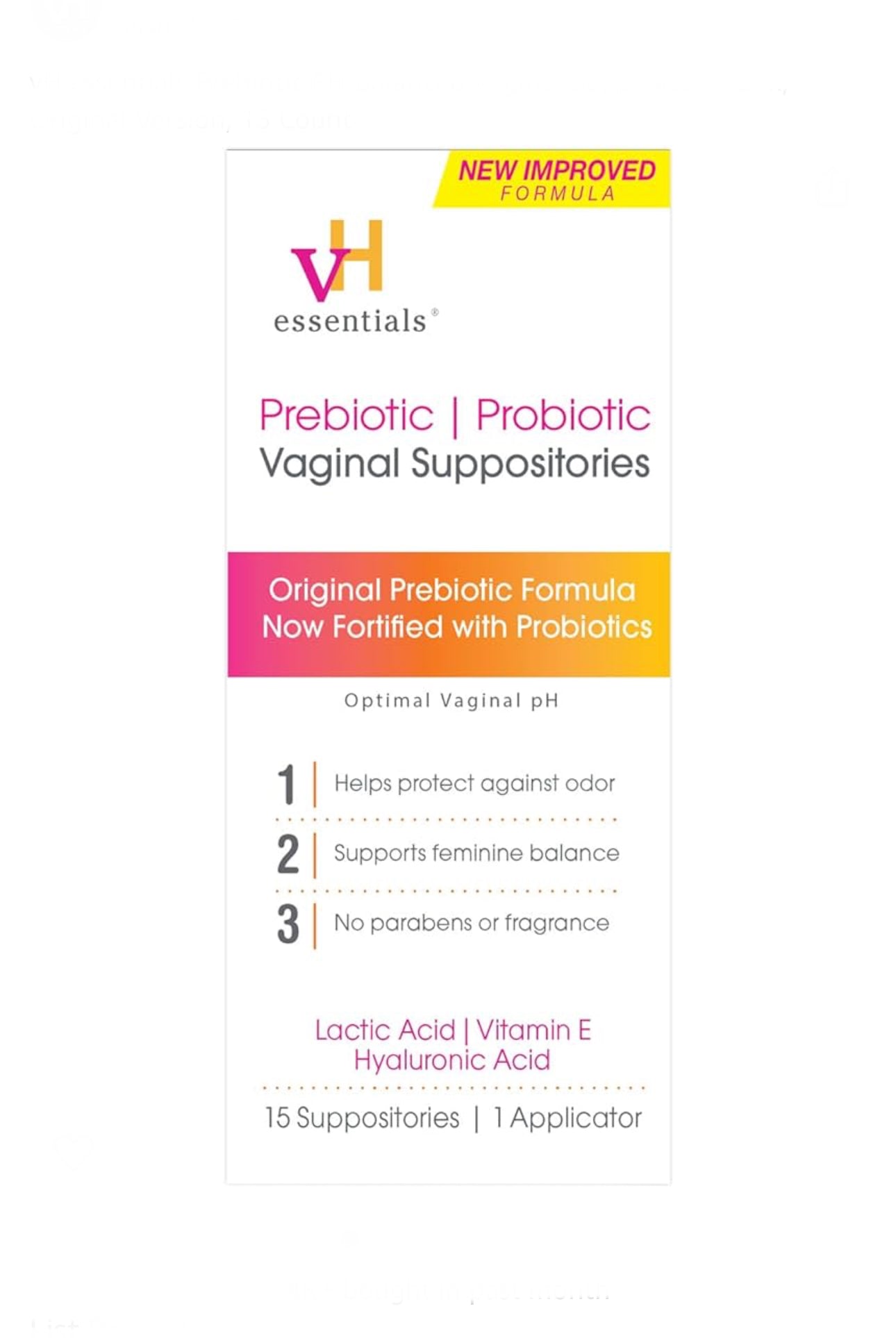 vH essentials Prebiotic + Probiotic Vaginal Suppositories | New Improved Formula with Vitamin E and Hyaluronic Acid | Exp 12/2025 - Ome's Beauty Mart