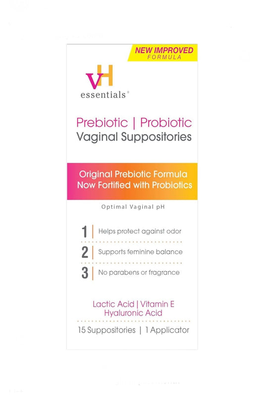 vH essentials Prebiotic + Probiotic Vaginal Suppositories | New Improved Formula with Vitamin E and Hyaluronic Acid | Exp 12/2025 - Ome's Beauty Mart