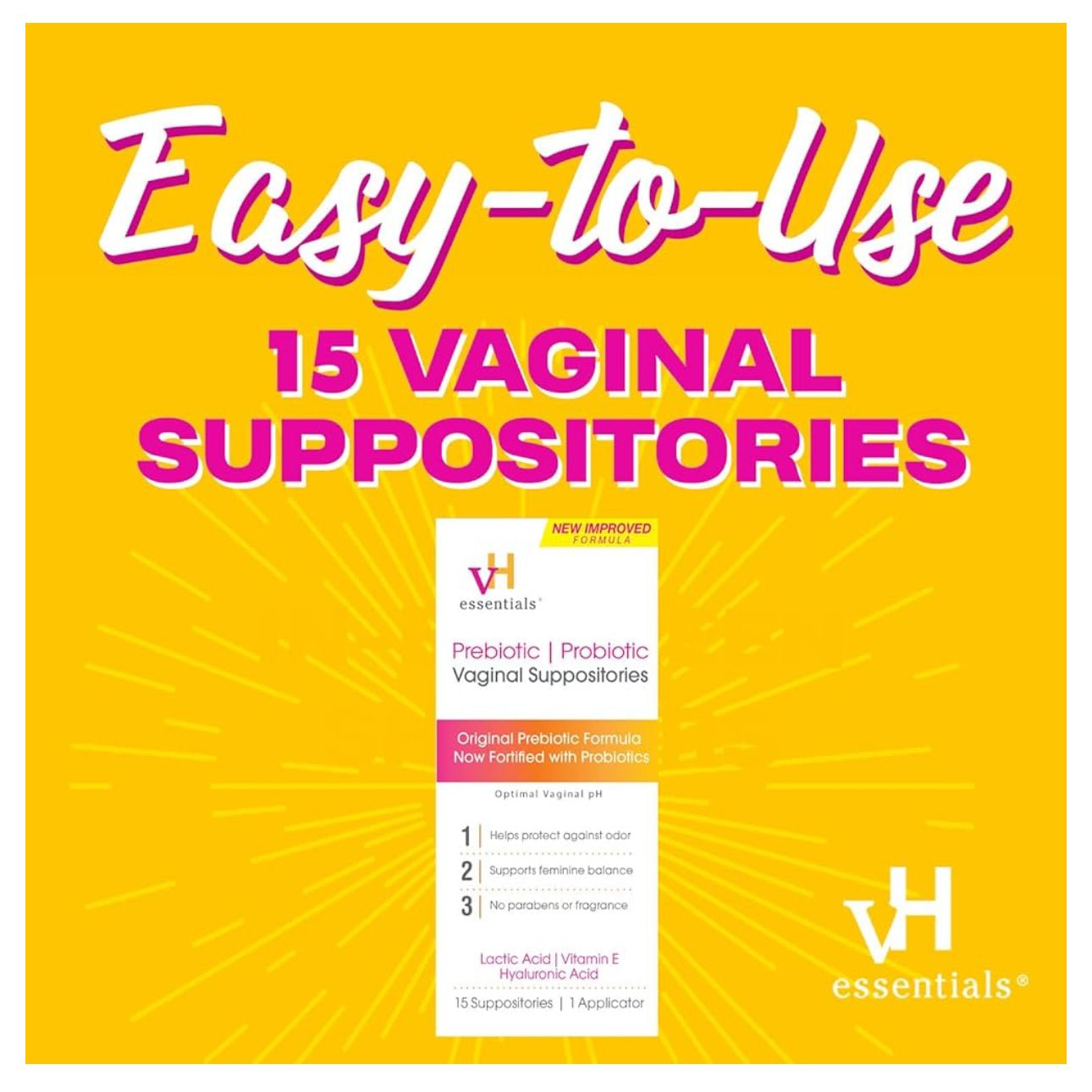 vH essentials Prebiotic + Probiotic Vaginal Suppositories | New Improved Formula with Vitamin E and Hyaluronic Acid | Exp 12/2025 - Ome's Beauty Mart