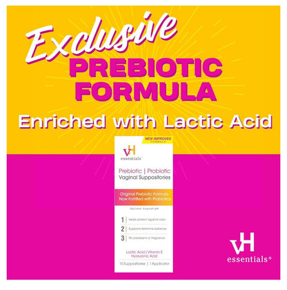 vH essentials Prebiotic + Probiotic Vaginal Suppositories | New Improved Formula with Vitamin E and Hyaluronic Acid | Exp 12/2025 - Ome's Beauty Mart