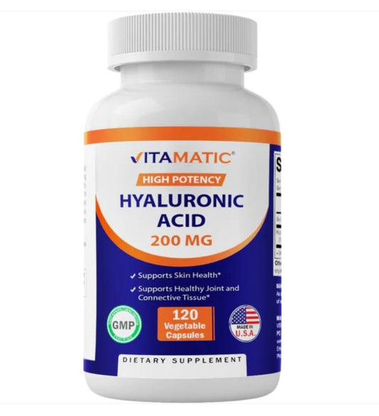 Vitamatic Hyaluronic Acid 200mg | Supports Healthy Connective Tissue and Joints | Promote Youthful Healthy Skin - 120 Capsules Exp 03/2027 - Ome's Beauty Mart