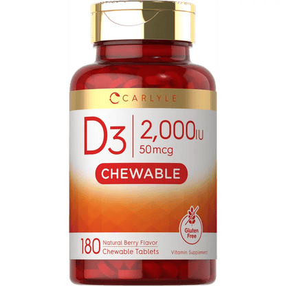 Carlyle Vitamin D3 2000 IU (50 mcg) | Natural Berry Flavor | 180 Chewable Tablets Exp July 2025 - Ome's Beauty Mart