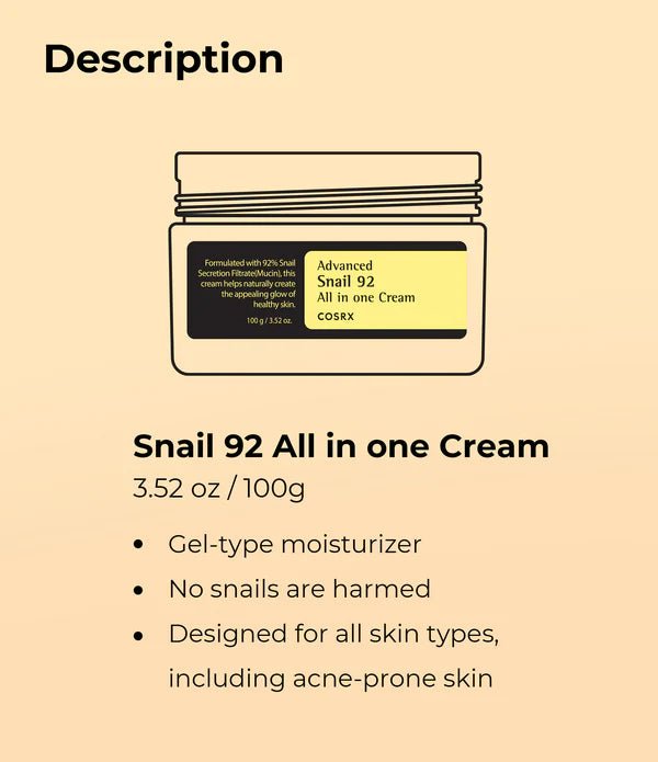 COSRX Advanced Snail 92 All in One Cream - Ome's Beauty Mart