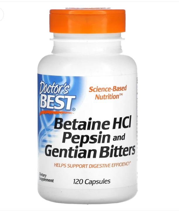 Doctor's Best Betaine HCI Pepsin & Gentian Bitters | Digestive Enzymes for Protein Breakdown & Absorption | 120 Capsules - Ome's Beauty Mart