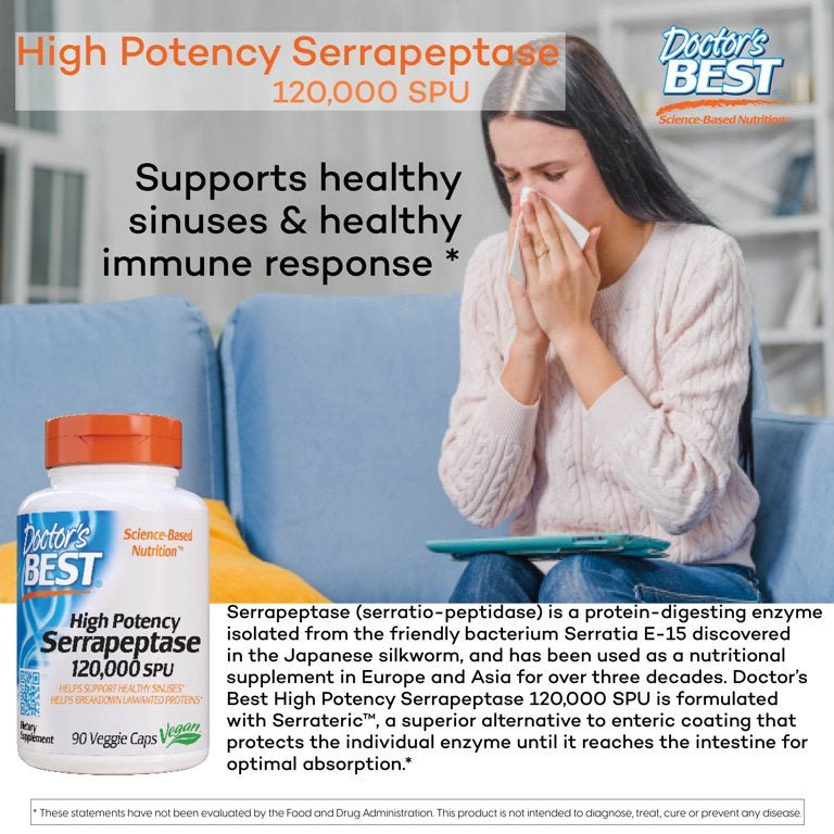 Doctor's Best High Potency Serrapeptase, 120,000 SPU, 90 Count - Ome's Beauty Mart